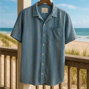 Mutual Weave Shirt Men’s XXL Blue Soft Denim Stripe Casual Beach Cottagecore Y2K